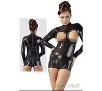 Long-sleeved Latex Bodysuit high-necked open crotch black