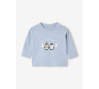 Long-sleeved penguin print baby t-shirt crystal blue