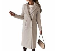 Long-sleeved wool coat with double-breasted buttons,Women's Double Breasted Long Trench Coat Windproof Classic Lapel Slim Overcoat (beige,L)