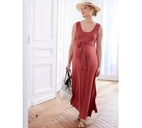 Long Sleeveless Jersey Knit Dress for Maternity terracotta