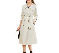 Long Sleeves Lady Outwear Medium Long Styles Female Trenchcoats Double-Breasted Women Trench Apricot Colored Rice M