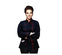 Long Sleeves Tailored Fit Chef Coat Jacket Uniform for Women Chef Ideal for Food Service, Caterers and Culinary Professional. (XXL (for Bust 42-43)) Black