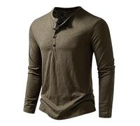 Long Sleeves Tops Mens Regular-Fit Waffle Henley Shirt Solid Vegan Shirt Men Soccer Shirt UV Shirt Tight Base Layer O Neck T Shirts Wicking Quick Dry Work Golf Hiking Tops Tennis Summer Army Green