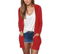 Long Sleeves V-Neck Long Knitted Cardigan Cosy Open Front Cardigan No Buttons Lightweight Cardigan Casual Knitted Coat with Pockets Long Sleeve Knitted Jumper with Hood, red, XXL