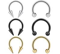 Long Spike Nose Septum Rings Surgical Steel Horseshoe Hoop Septum Rings Lip Labret Ring Tragus Ear Daith Piercing Rings, Stainless Steel, no gemstone