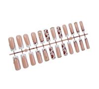 Long square fake claws pressing 24pcs on nails shiny leopard with white french tips