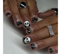 Long Square False Nails, French Press on Nails, Acrylic Stick on Nails, 24pcs Design Fake Nails with Glue Sticker for Women and Girls Nail Tips Cool (Flame skeleton, 24pcs)