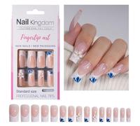 Long Square French Tip Press On Nails 30 Pieces Glossy Artificial Nails False Accesories For Any Occasion Long Square Nail