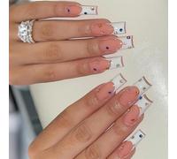Long square press full cover fake nail manicure nail art stylish appearance 24pcs fashionable design with rhinestone decoration