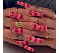 Long Square Press-On Fake Nails Rhinestones Gradient Lines Nail Art Decoration Glossy Manciure for Women and Girls 24pcs