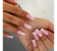 Long Square Press On Nails 24 Pieces Set False Nails Stick On With File And Wood Stick For Easy Application Party Nail