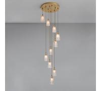 Long Staircase High Ceiling Entryway Chandelier Foyer Gold 8 Lights Vintage Ribbed Glass Pendant Light Industrial Hanging Lamp for Spiral Stairway Hallway