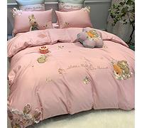 Long-Staple Cotton Appliqué Embroidered Four-Piece Three-Dimensional Rabbit Ears All-Cotton Duvet Cover Bedding (Color Size : (Pink 4piece Suit 2m)