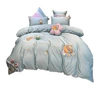 Long-Staple Cotton Appliqué Embroidered Four-Piece Three-Dimensional Rabbit Ears All-Cotton Duvet Cover Bedding (Color Pink Size : (Green 4piece Suit 1.8m)