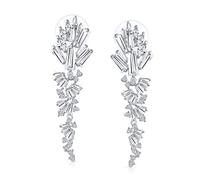 Long Statement Modern Bride Waterfall Cluster Marquise Cubic Zirconia CZ large Dangle Earrings For Women Prom Wedding Silver Plated Brass