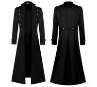 Long Steampunk Gothic Coat for Men Perfect Attire for Vintage Vampire Pirates (2XL Black)
