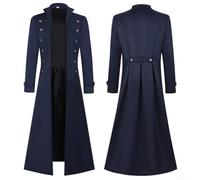 Long Steampunk Gothic Coat for Men Perfect Attire for Vintage Vampire Pirates (L Dark Blue)
