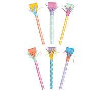 Long Stem Multicolor Bright Fringe Blowouts (30cm) - Vibrant Party Noisemakers for Birthdays, New Year's, & Festive Events - 6ct