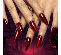 Long Stiletto Press on Fake Nails Dynamic Red Cat's Eye Nail Art Decoration Halloween Manicure for Women and Girls 24pcs