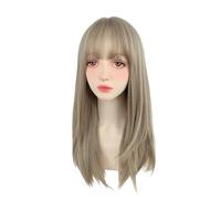 Long Straight Beige Grey Brown Wig for Women with Bangs Natural Realistic Wigs Synthetic Cute Wigs for Women Daily Use