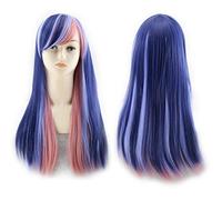 Long Straight Black Red Ombre Wig With Bangs Synthetic Harajuku ita Hair Anime Cosplay Wigs For Women OneSize bluepink
