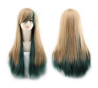 Long Straight Black Red Ombre Wig With Bangs Synthetic Harajuku ita Hair Anime Cosplay Wigs For Women OneSize blondedarkgreen