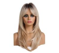 Long Straight Blonde Blonde Wig Layered Synthetic Wigs With Dark Roots for Women Daily Use..
