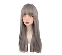 Long Straight Grey Cute Wig for Women with Bangs Natural Realistic Wigs Grey Lolita Synthetic Wigs for Women Daily Use