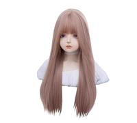 Long Straight Hair Wig for Women with Bangs Gray Pink Wig Lolita Realistic Wigs Heat Resistant Synthetic Hair Wigs for Women Daily Use