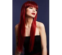 Long Straight Ladies Wig Deluxe Professional Quality Fancy Dress Ruby Red Feathe