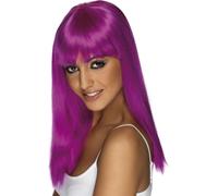 Adult's Neon Purple Glamour Wig - wig long glamourama ladies neon straight fancy dress purple costume accessory smiffys fringe