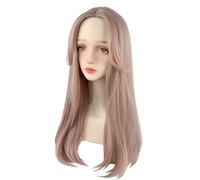 Long Straight Pink Grey Wig for Women Middle Part Natural Looking Wig Realistic Wigs Synthetic Cute Wigs for Women Daily Use