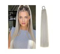 Long Straight Ponytail Extensions, 24" Soft Natural Elastic Band Synthetic Ponytail Hairpiece for Women(Sliver)