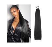 Long Straight Ponytail Extensions, 24" Soft Natural Elastic Band Synthetic Ponytail Hairpiece for Women(1B)