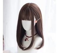 Long Straight Wig for Women Girls Sweet Full Headgear Inner Buckle Party Wig for Daily Wear Cosplay Parties and Lolita Harajuku (16" Chocolate-brown)