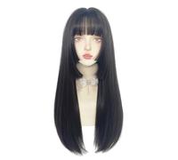 Long Straight Wig Hime Cut Hair Wig Layered Wigs with Bangs Heat Resistant Hair Wig for Daily Party (Black)