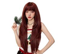Long Straight Wig with Bangs, 26 Inch Layered Natural Looking, Heat Resistant Synthetic Wigs for Women Daily Use for Women Charming(2RB28)