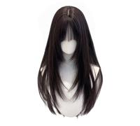 Long Straight Wig with Bangs for Women Layered Wig with Bangs Heat-Resistant Synthetic Fiber Wigs