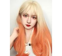 Long Straight Wigs Gradient Color Highlights for Women Girls Lolita Harajuku Jk Wig for Cosplay Party Halloween (Gradient blonde-orange)