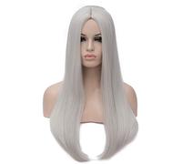 Long Straight Wigs Synthetic Orange Color Women's Wig Cospaly Central Part Hair Silver Grey White Red Colour(Silver Grey)