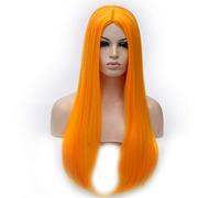 Long Straight Wigs Synthetic Orange Color Women's Wig Cospaly Central Part Hair Silver Grey White Red Colour(Yellow)