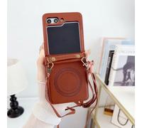 Long Strap Leather Wireless Charging Case for Samsung Galaxy Z Flip 3 zflip6 Zflip5 Z Flip 6 Bag Z Flip 4 Z flip5 Cover,brown,For Z Flip 6