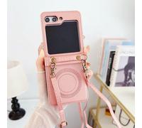 Long Strap Leather Wireless Charging Case for Samsung Galaxy Z Flip 3 zflip6 Zflip5 Z Flip 6 Bag Z Flip 4 Z flip5 Cover,Rose gold,For Z Flip 3