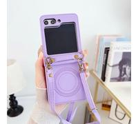 Long Strap Leather Wireless Charging Case for Samsung Galaxy Z Flip 3 zflip6 Zflip5 Z Flip 6 Bag Z Flip 4 Z flip5 Cover,Purple,For Z Flip 3