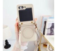 Long Strap Leather Wireless Charging Case for Samsung Galaxy Z Flip 3 zflip6 Zflip5 Z Flip 6 Bag Z Flip 4 Z flip5 Cover,Beige,for Z Flip 5