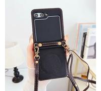 Long Strap Leather Wireless Charging Case for Samsung Galaxy Z Flip 3 zflip6 Zflip5 Z Flip 6 Bag Z Flip 4 Z flip5 Cover,Black,For Z Flip 4