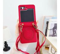 Long Strap Leather Wireless Charging Case for Samsung Galaxy Z Flip 3 zflip6 Zflip5 Z Flip 6 Bag Z Flip 4 Z flip5 Cover,red,For Z Flip 4