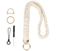 Long Stretchy Lanyard with Detachable Scrunchy Chain, Adjustable Neck Cord for Smartphones ID Badges Keys Versatile Accessory for Women & Men (Beige)