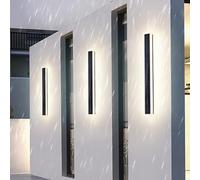 Long Strip Outdoor LED Solar Powered Wall Light Waterproof IP65 Modern Wall Sconce Black Rectangular Design Acrylic Aluminum Exterior Garden Villa