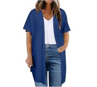 Long Summer Cardigans for Women UK Plus Size Short Sleeve Kimono Jumper with Pocket Open Front Loose Casual Oversized Cardigan Jacket Beach Cover Up